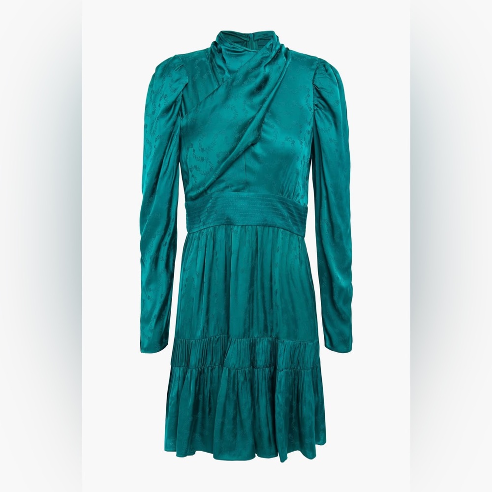 Sandro Gathered pleated satin-jacquard mini dress